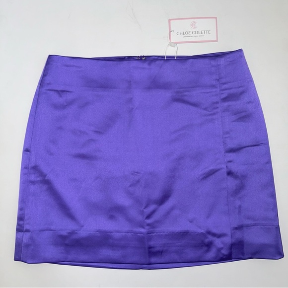 Chloe Colette Jenny Satin Mini Skirt Purple XS High Waist Party Clubwear - Picture 2 of 9